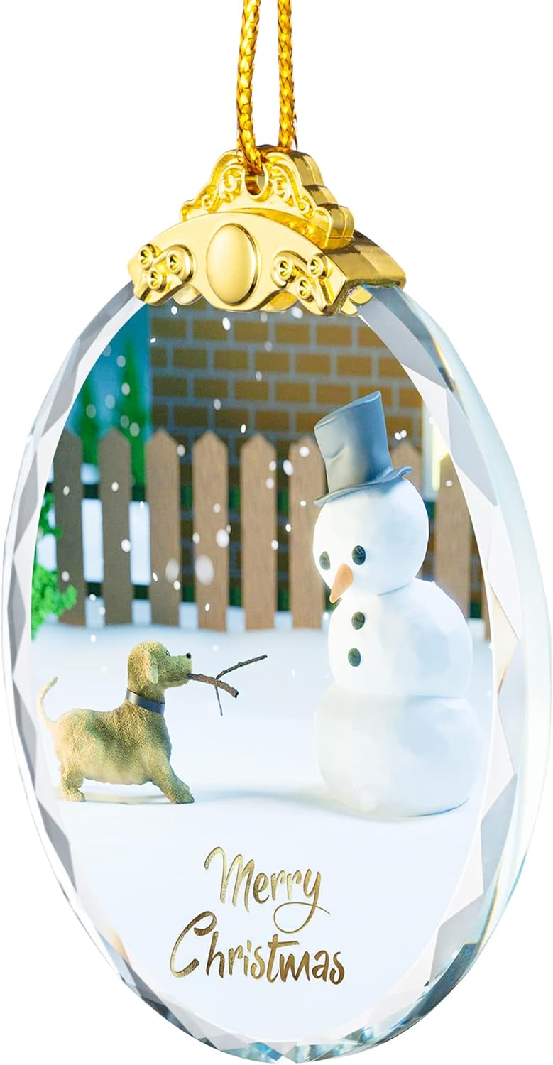 Adorno colgante de Navidad perro y muñeco de nieve