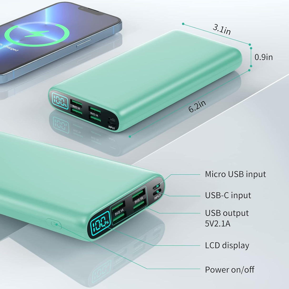Cargador portátil de 38800 mAh pantalla LCD verde