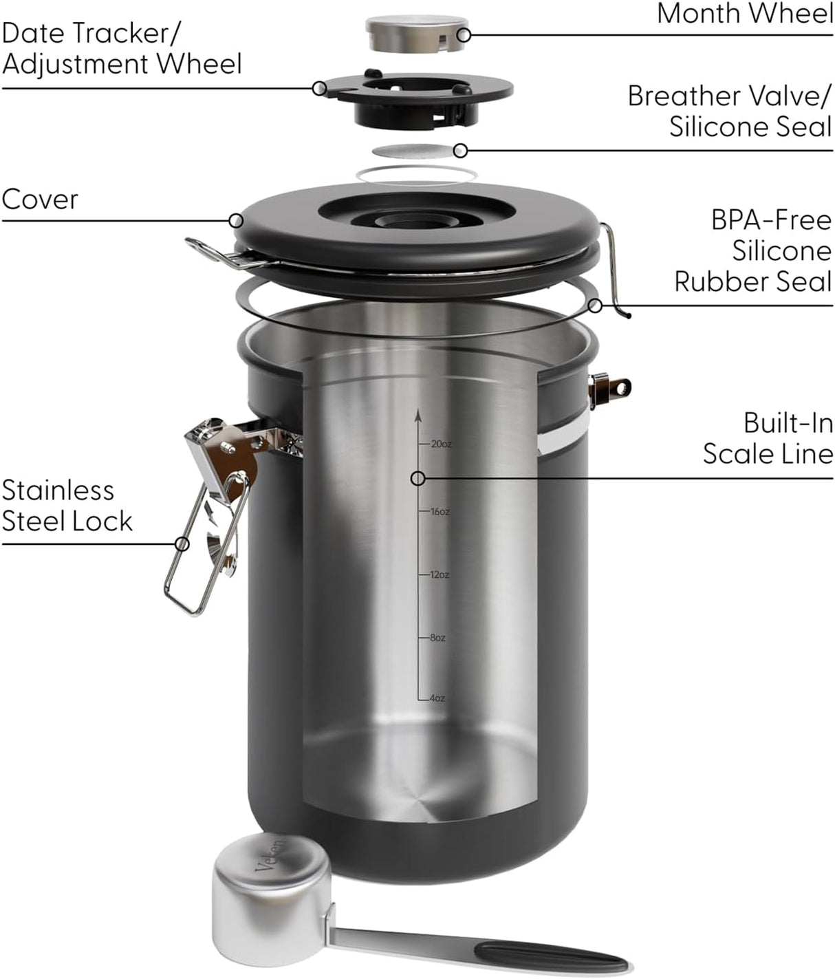Veken Canister de Café con Ventana, Apto para Alimentos, 22OZ