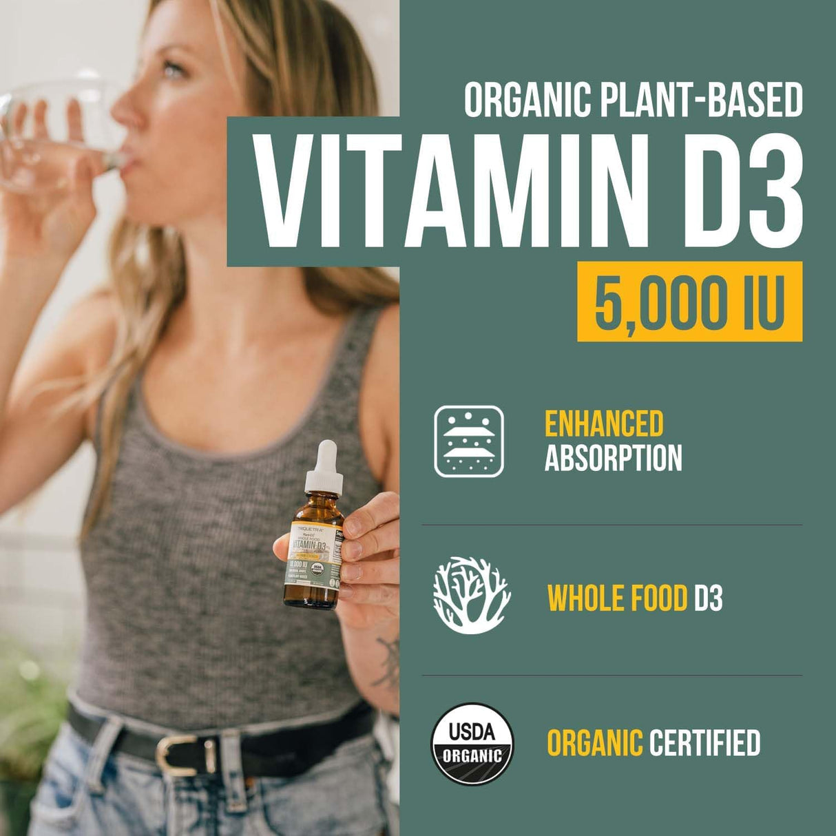 Plant-D3 Vitamina D3 Orgánica Max Fuerza 5000 IU - 1oz