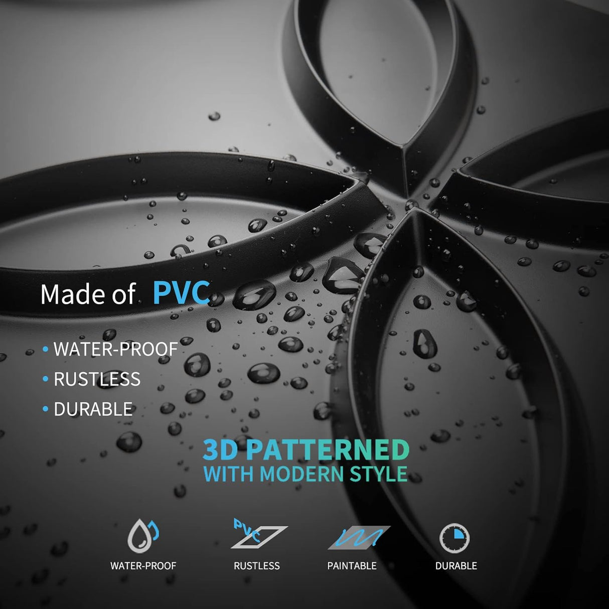 Panel de pared 3D de PVC con círculos entrelazados en negro