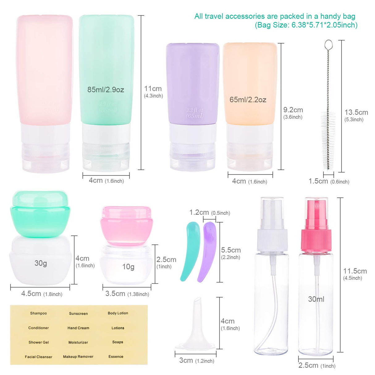 Paquete de 16 botellas de viaje para artículos de tocador