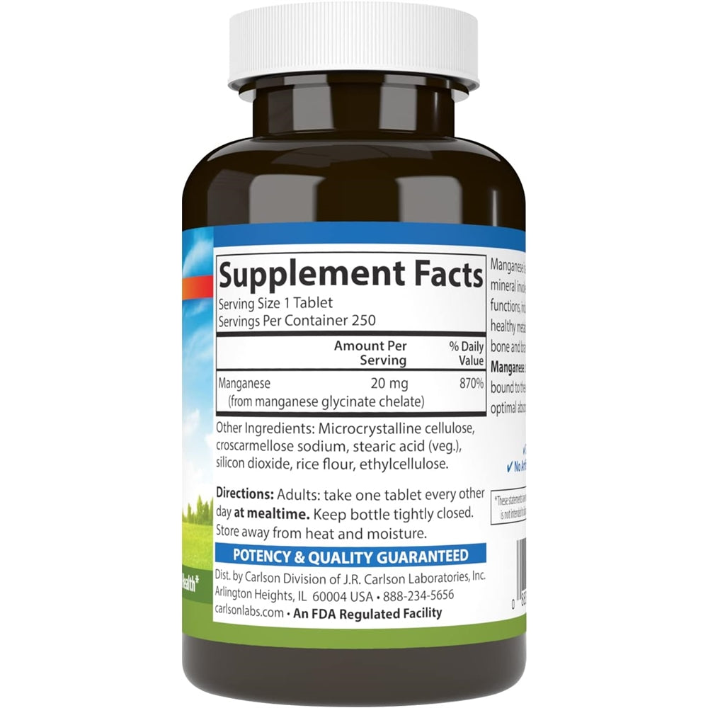 Suplemento manganeso quelatado 20 mg 250 comprimidos