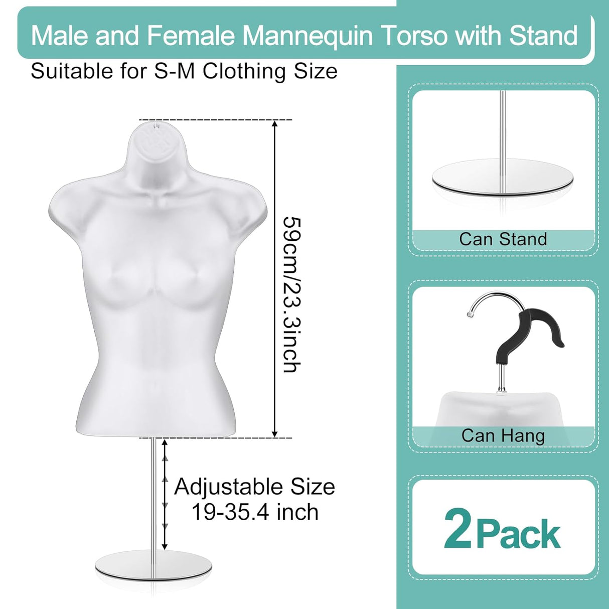Maniquí Torso Femenino Geetery con Soporte y Gancho S-M