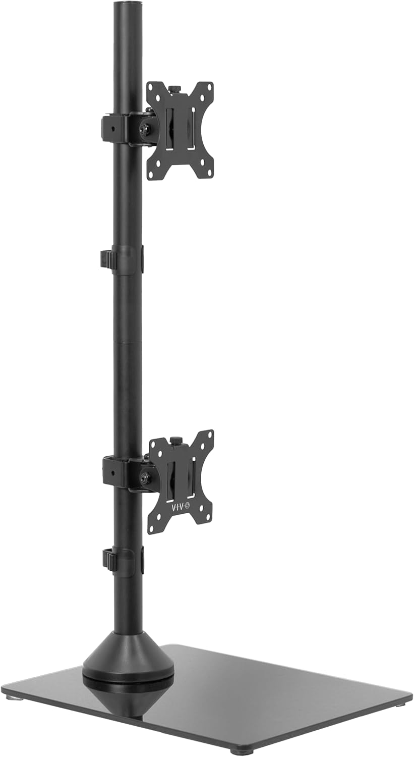 Soporte Doble para Monitores VIVO, Base de Cristal, STAND-V002LG