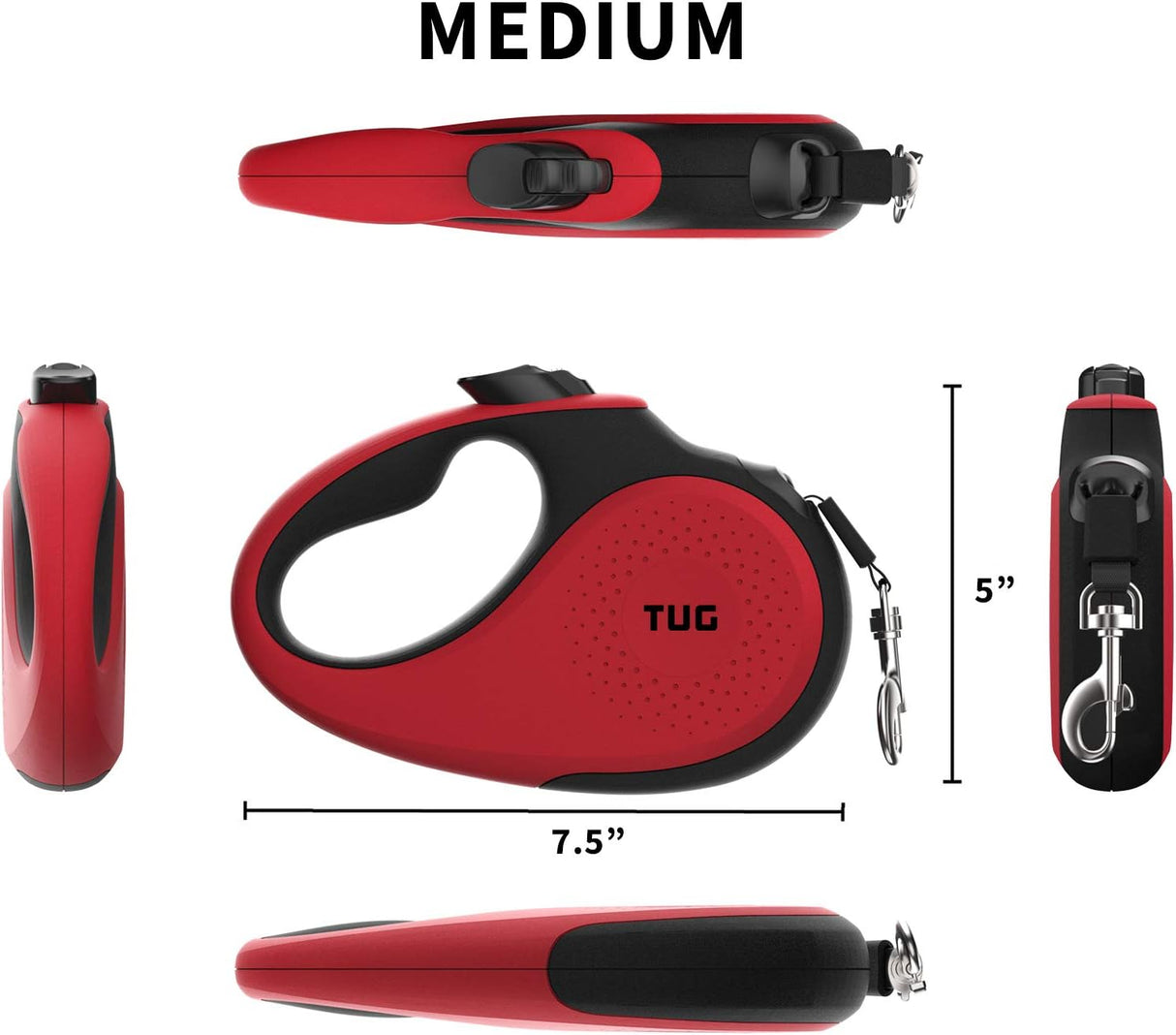 Correa retráctil 360º para perros, Rojo T007-MR TUG