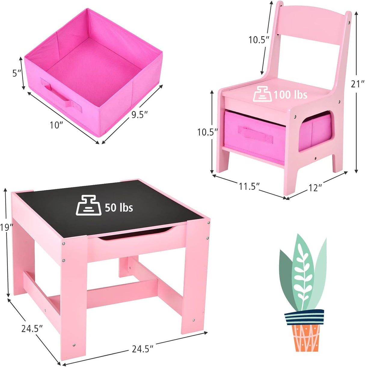 Juego de mesa y silla para niños de madera 3 en 1 para niños