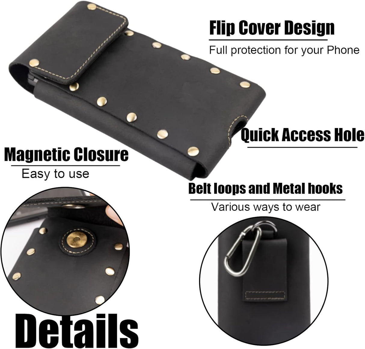 Topstache Funda de cuero para teléfono, Samsung S22 Ultra, funda para iPhone 13 Pro Max para cinturón, funda universal para teléfono con clip para cinturón, funda de cuero para Otterbox, funda para teléfono celular con tapa