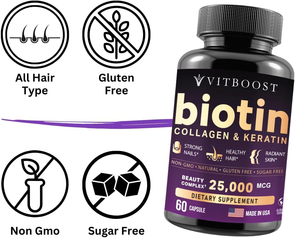 VITBOOST Biotina con ácido hialurónico colágeno y queratina