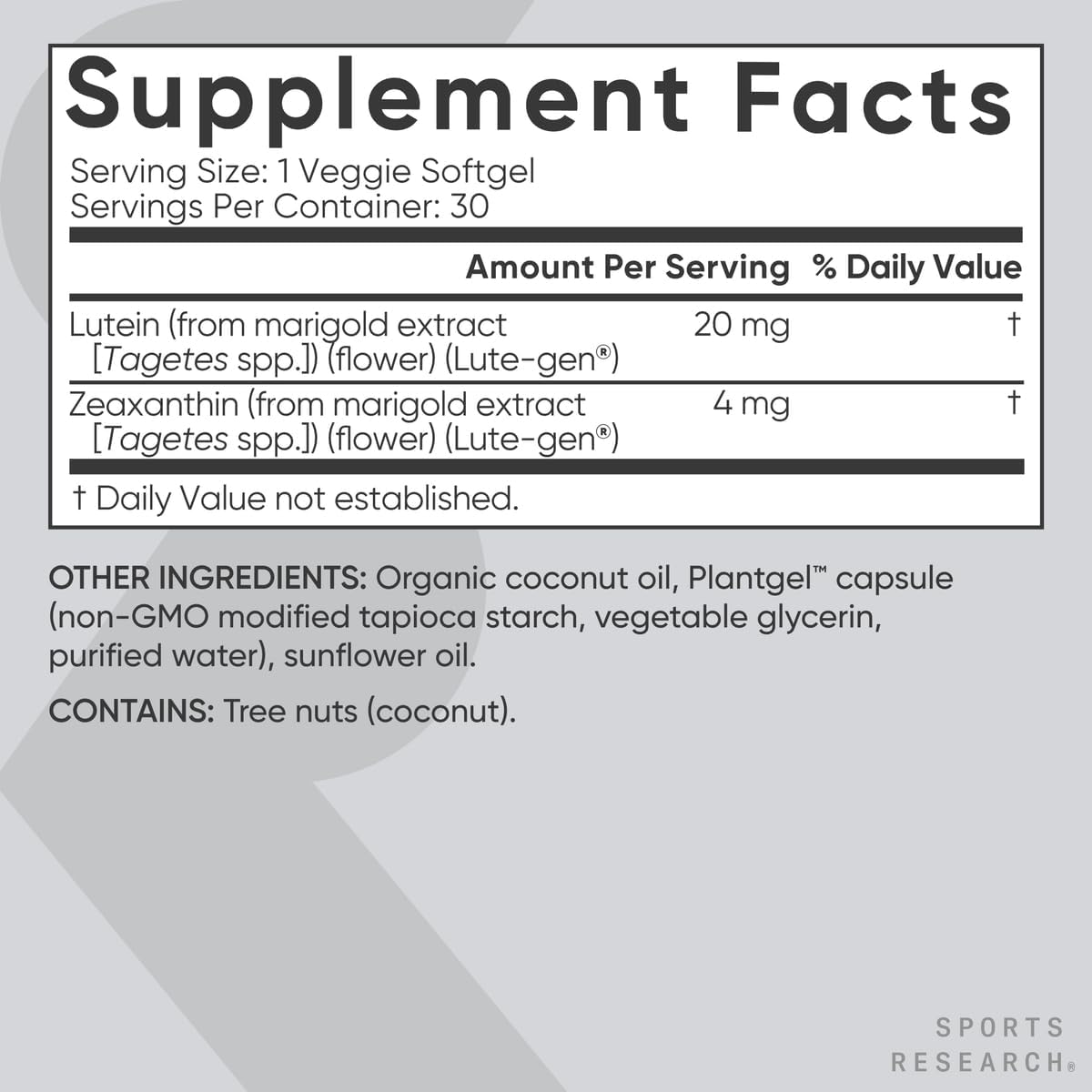 Suplemento de Luteína y Zeaxantina - Sports Research® 30 Veggie
