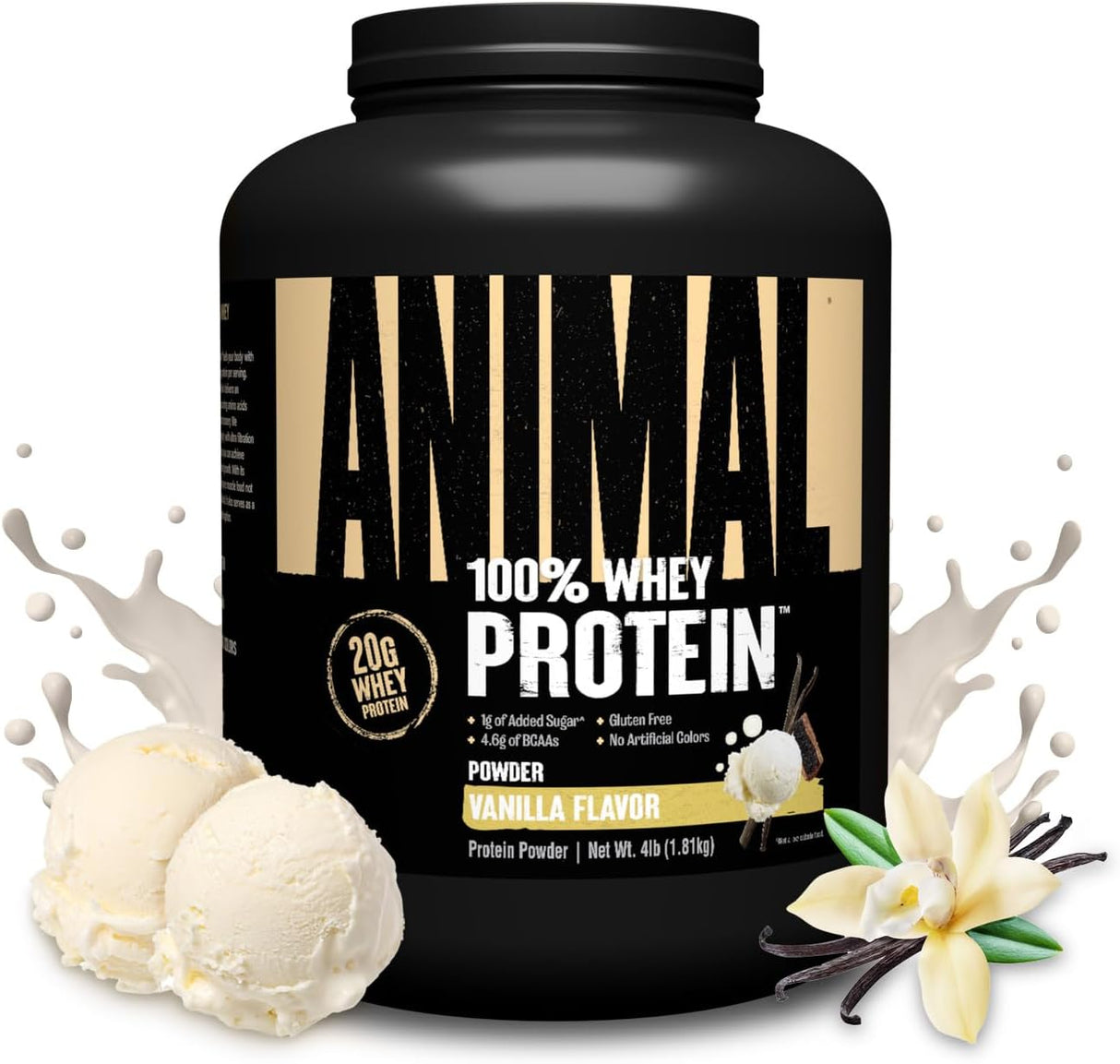 Proteína en polvo Animal Whey 100% - 4 lb, BCAA, bajo en azúcar