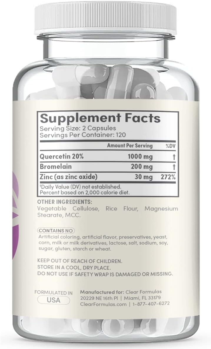 Quercetina 1000mg con Bromelina y Zinc, 240 Cápsulas