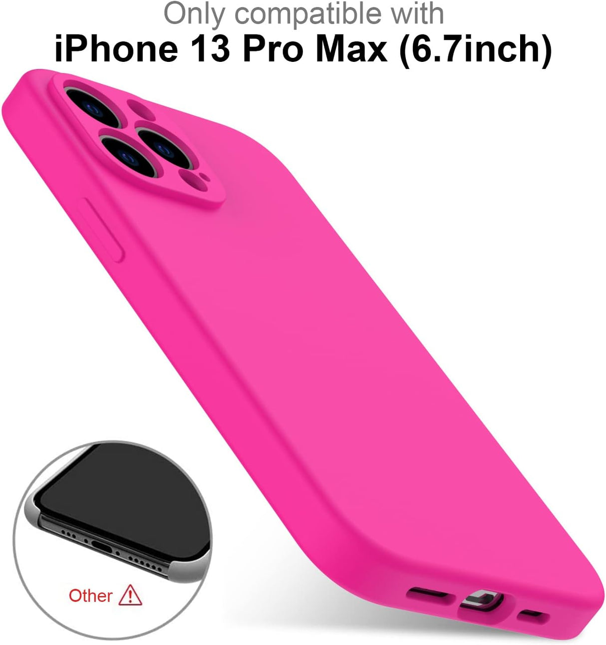 DEENAKIN Funda para iPhone 13 Pro Max con protector de pantalla, cubierta de goma de gel de silicona líquida suave y duradera para iPhone 13 Pro Max de 6.7 pulgadas, color rosa intenso