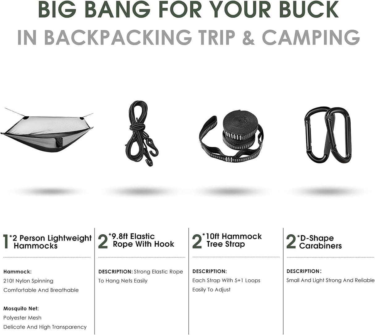 Hamaca grande G4Free con mosquitera para 2 personas, ligera