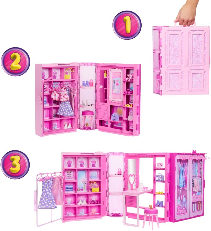Juego de Barbie Dream Dressing Room con 29 piezas, portátil