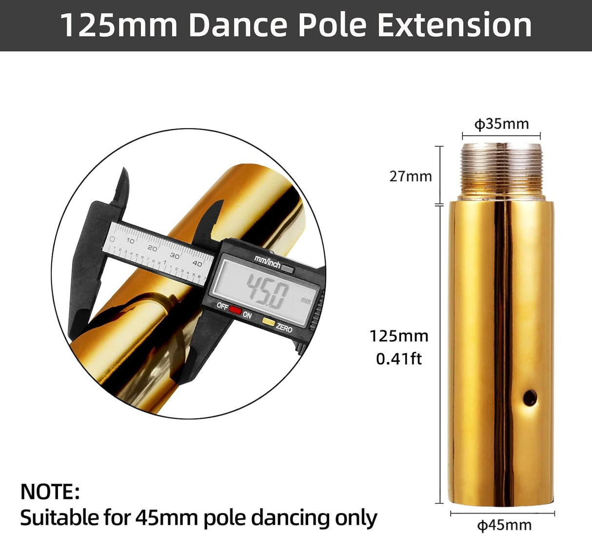 Extensión de Poste de Baile de 1.772 in - Acero Inoxidable