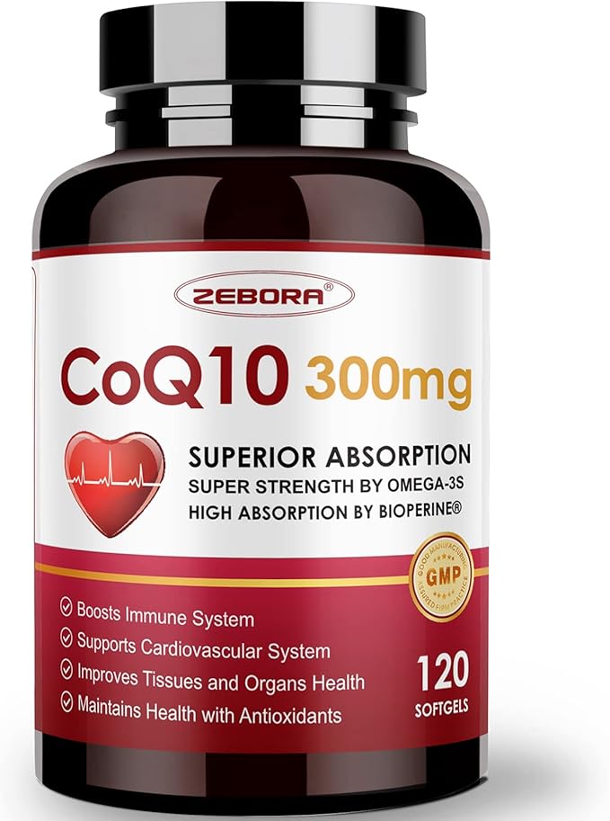 Suplemento CoQ10 300mg ZEBORA, Antioxidante y Energía, 120 cápsulas