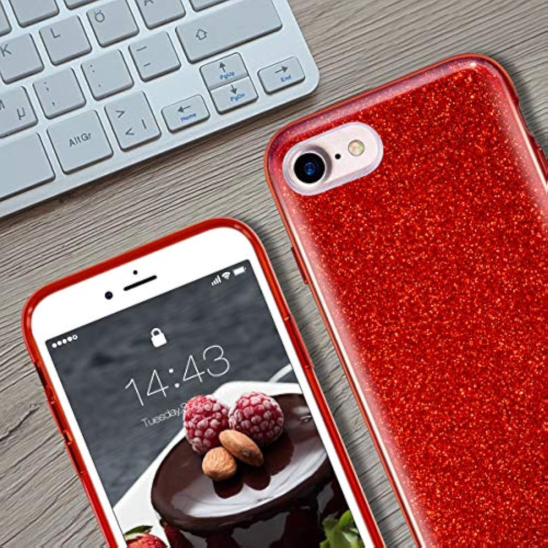 MATEPROX - Carcasa para iPhone 7, diseño de purpurina