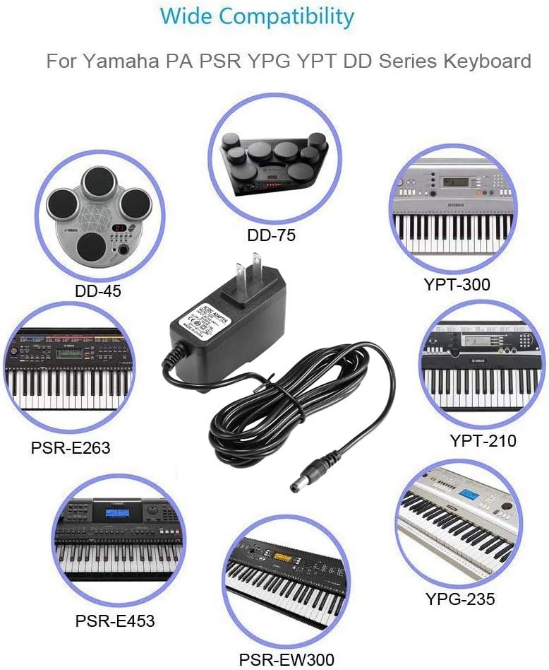 Adaptador 12V Yamaha para teclados PSR, YPG, YPT, DGX, EZ