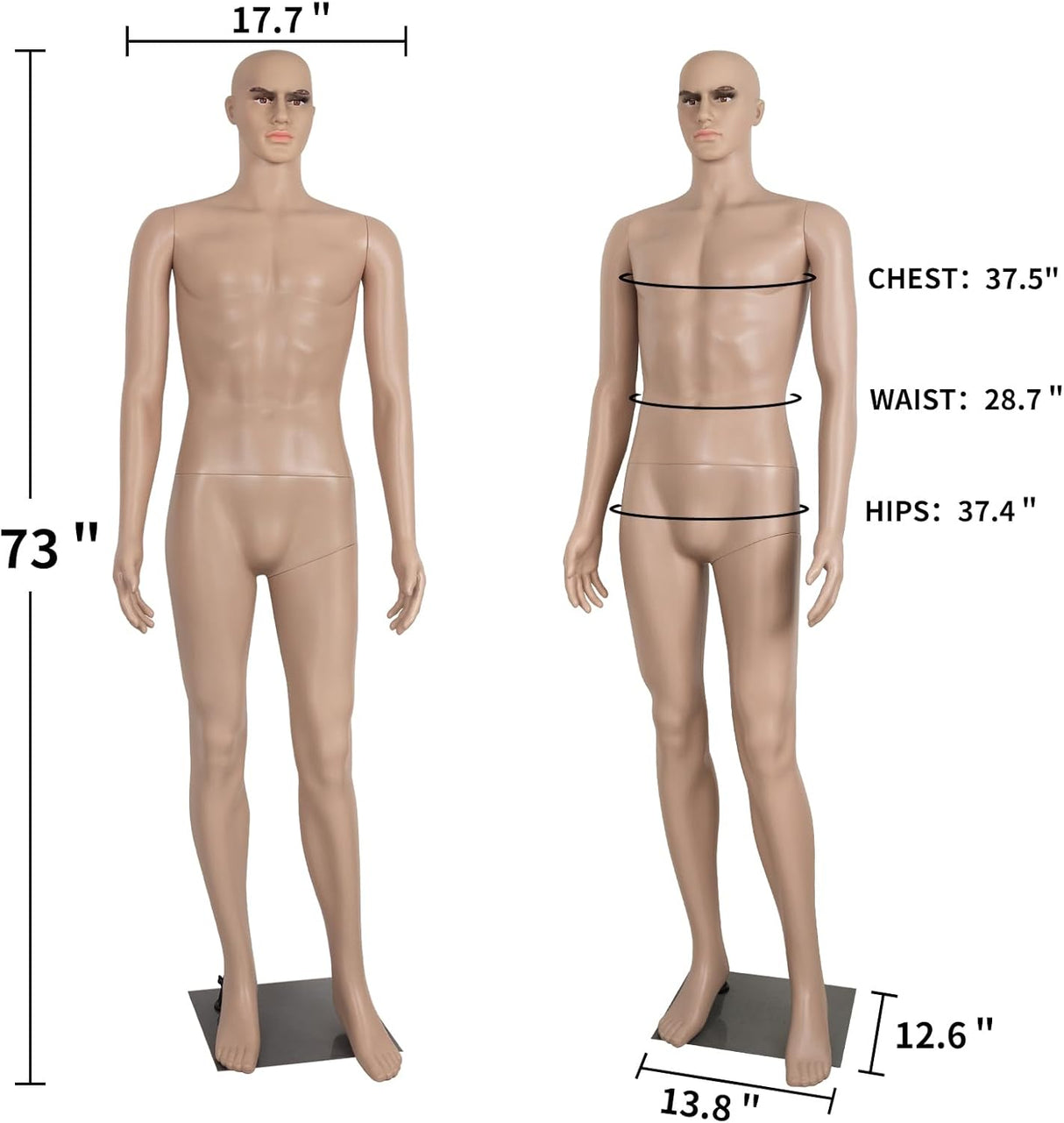 Maniquí Masculino Ajustable 73 con Base Metálica - Modelo Realista