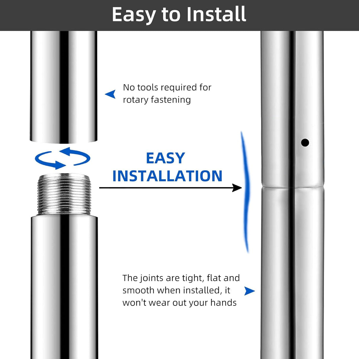 Extensión de poste de baile 125/250/500 mm, acero inoxidable