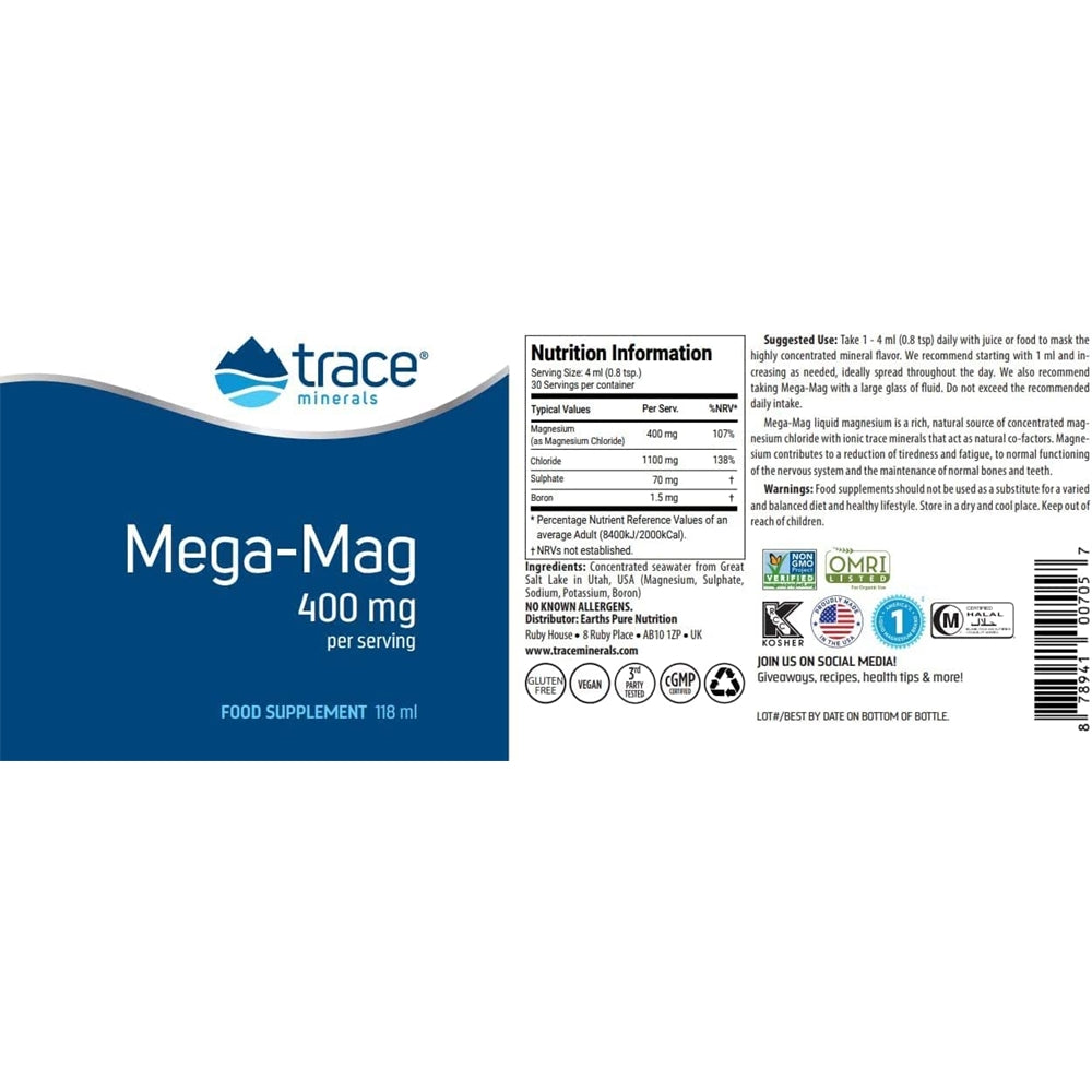 Suplementos Trace Minerals Liquid Mega-Mag 400 mg 4 onzas