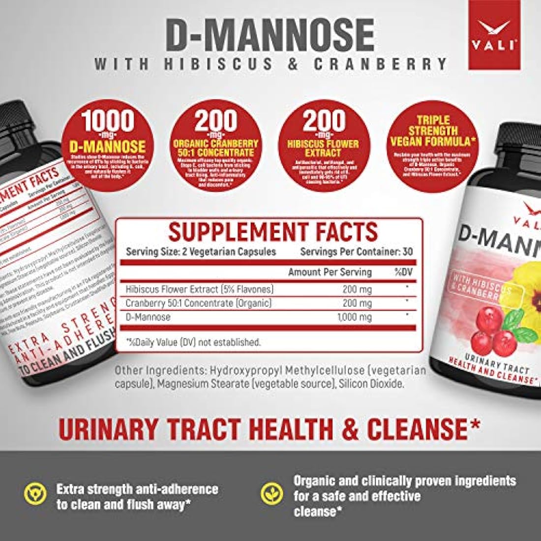 VALI -D Mannose 1000 mg fórmula de salud del tracto urinario