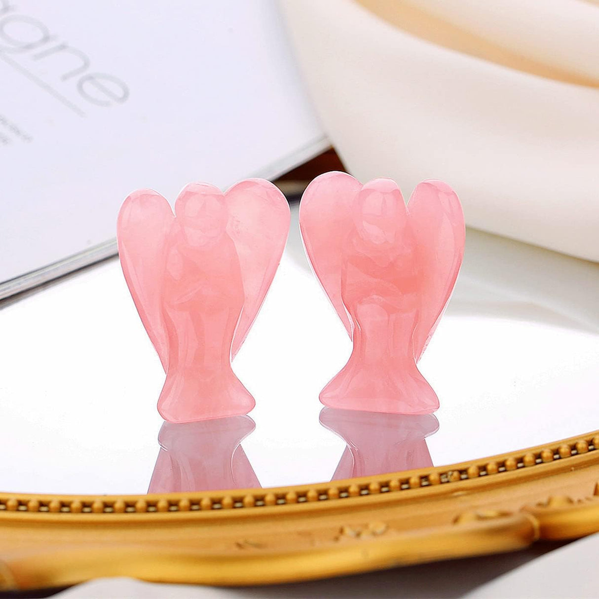 Cristales de ángel de cuarzo rosa, piedras curativas estatua