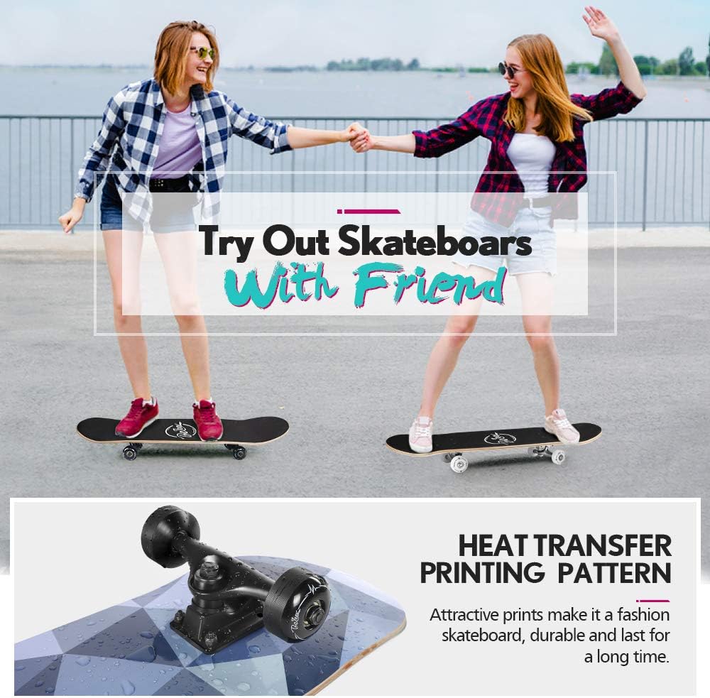 Patineta completa para principiantes, 31"x8", 7 capas, doble kick