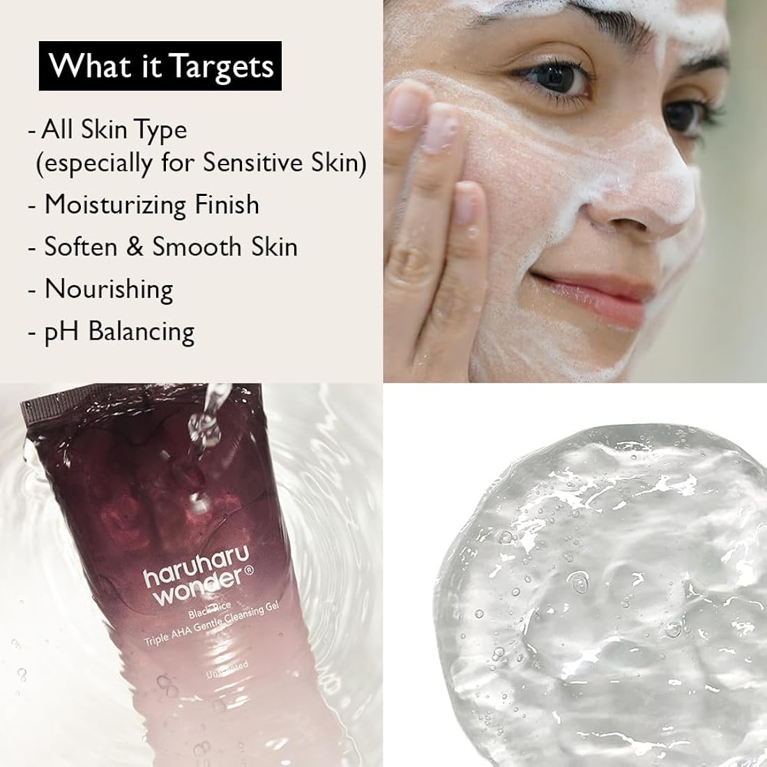 Gel limpiador hidratante suave de 3.38 oz HARUHARU