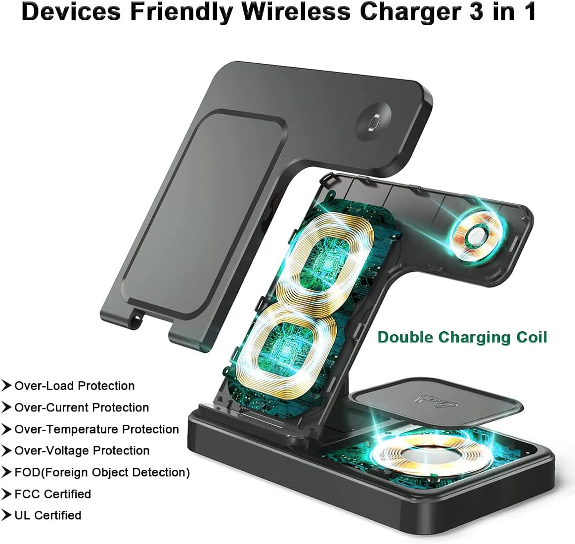 Cargador inalámbrico de carga rápida 3 en 1
