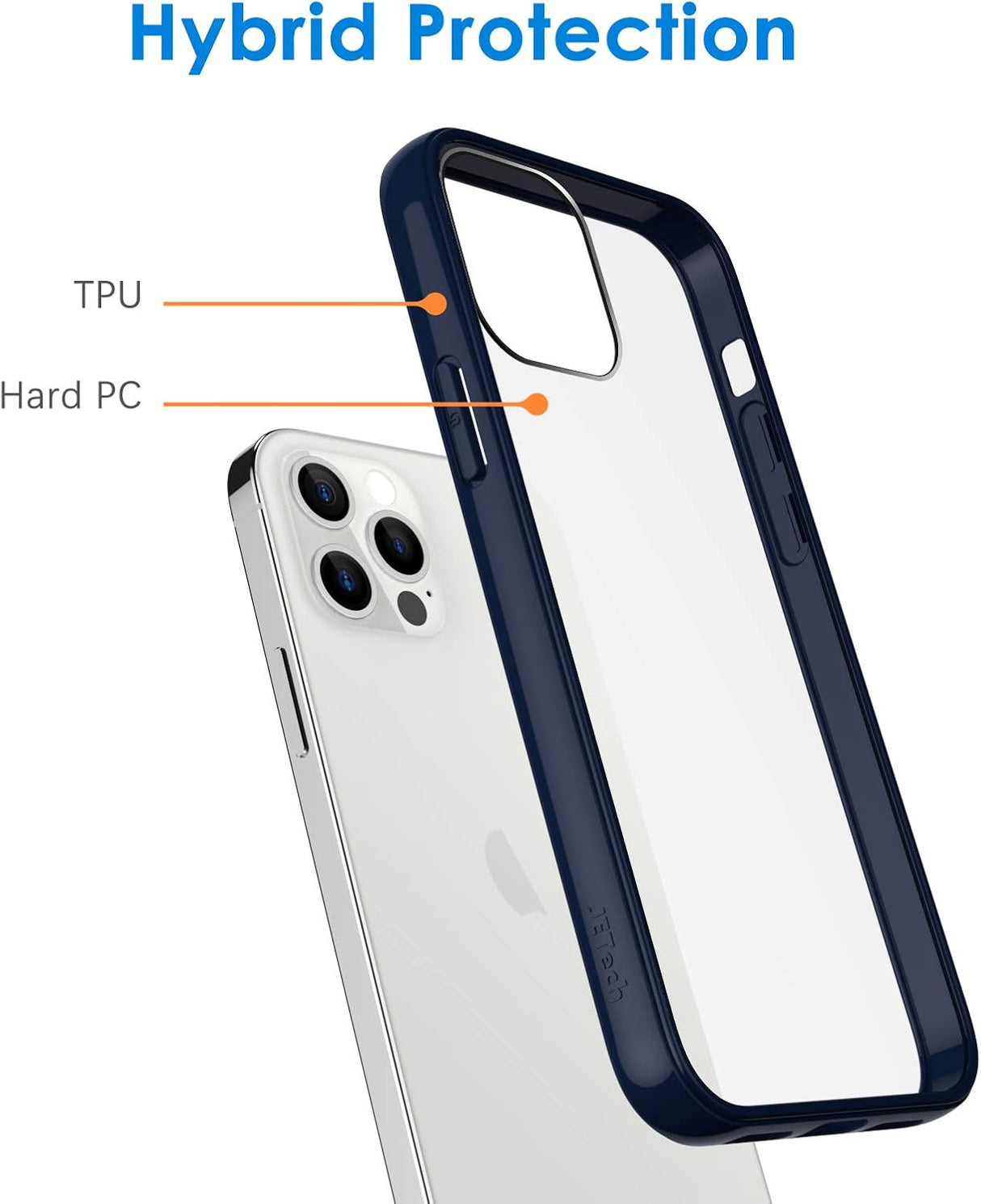 JETech Funda compatible con iPhone 12/12 Pro de 6.1 pulgadas, cubierta a prueba de golpes, parte trasera transparente antiarañazos (azul marino)