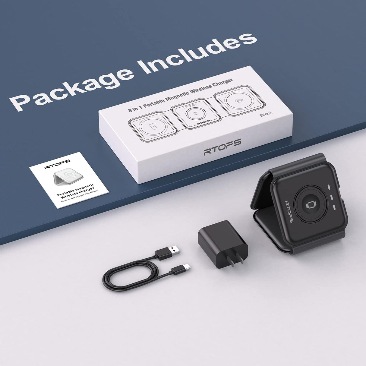 Cargador inalámbrico 3 en 1 de viaje para dispositivos