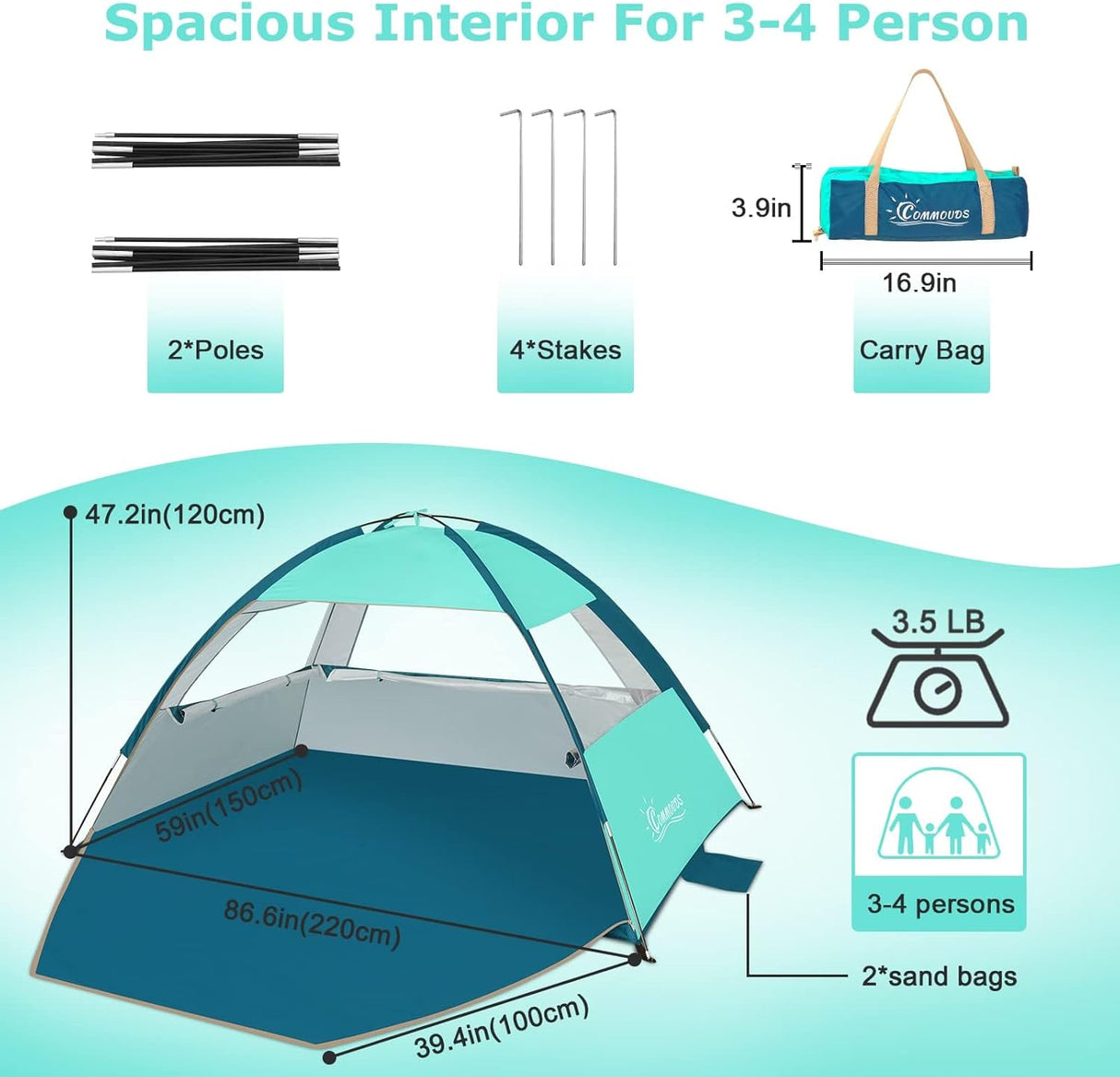 Tienda de Playa, Protección Solar UPF 50+, Fácil de Montar