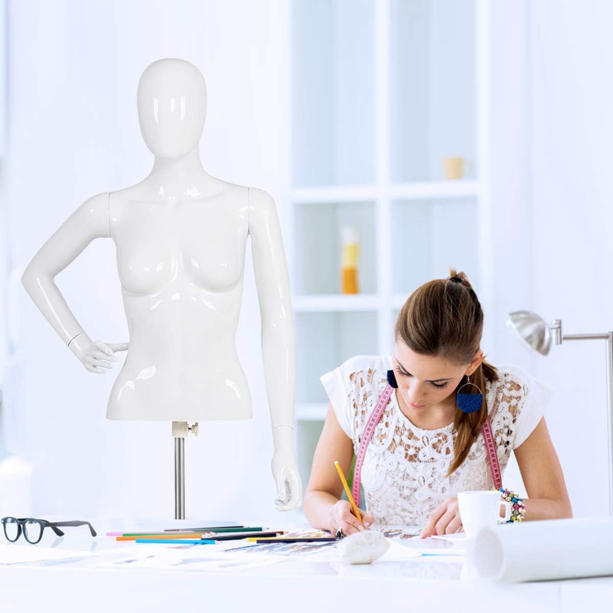 Torso Maniquí Femenino Giantex Altura Ajustable con Soporte