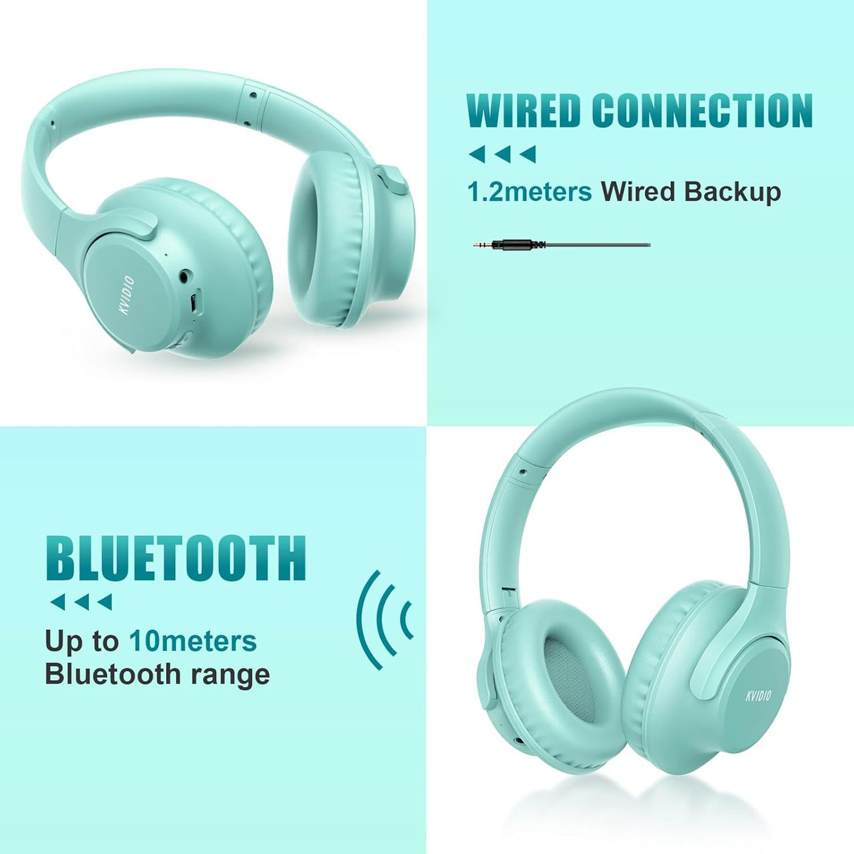 Auriculares Bluetooth KVIDIO, 65h, Microfono, Sonido HiFi
