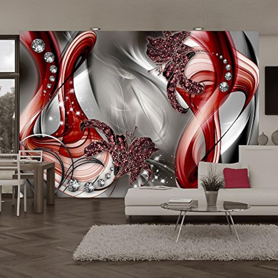 Mural de pared tela no tejida rojo ( 300x210cm/118x83)