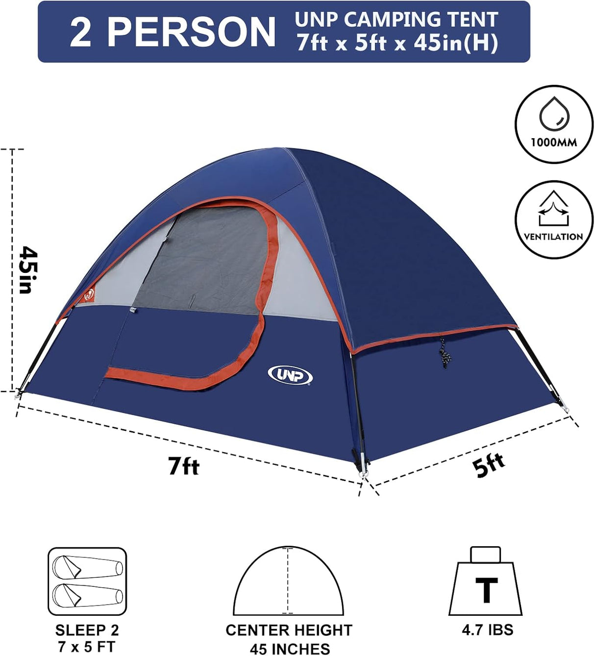 Carpa Camping 2 Personas, Impermeable y Resistente, Modelo X1