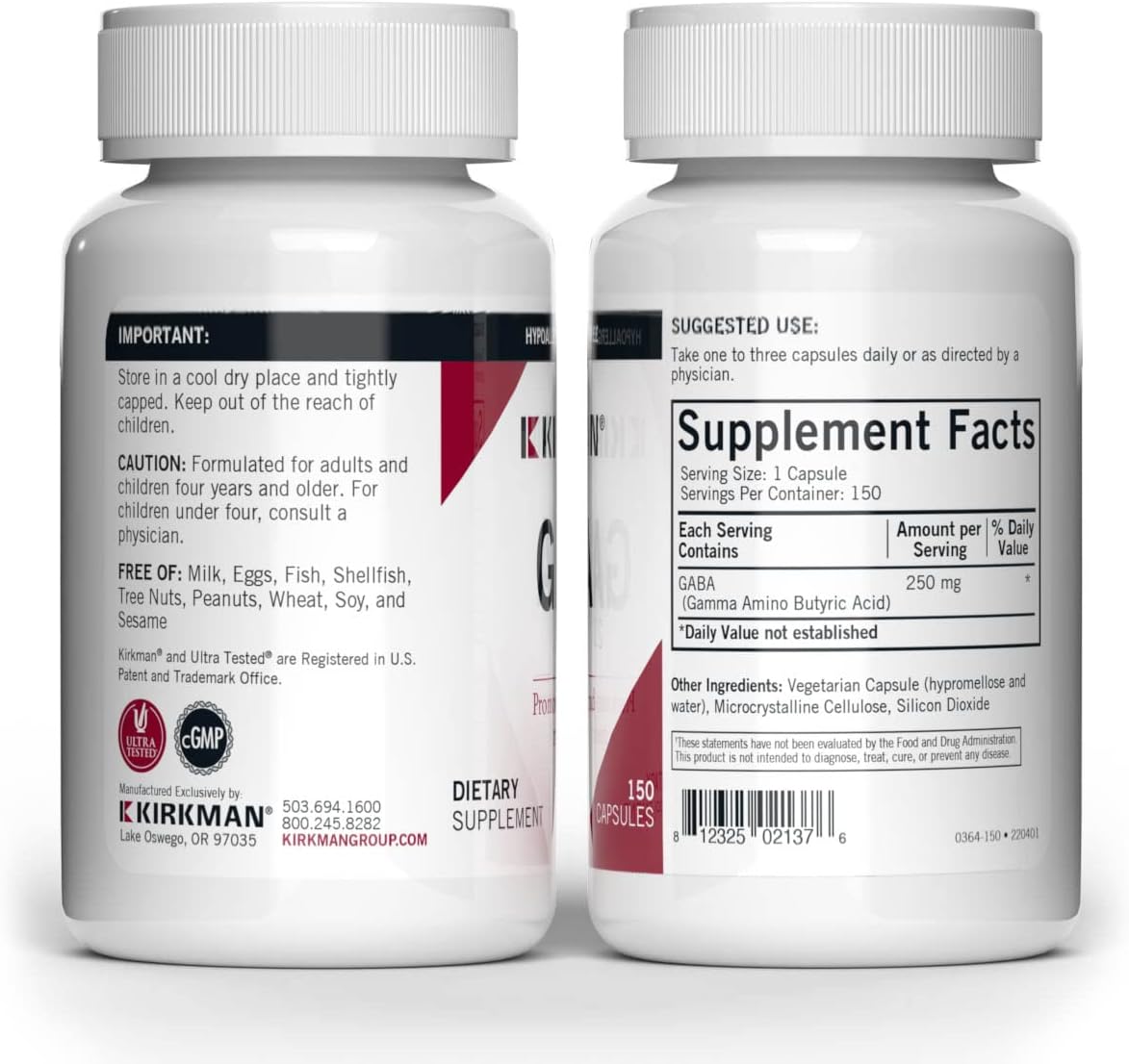 Suplemento GABA 250 mg Apoya la relajación Hipoalergénico