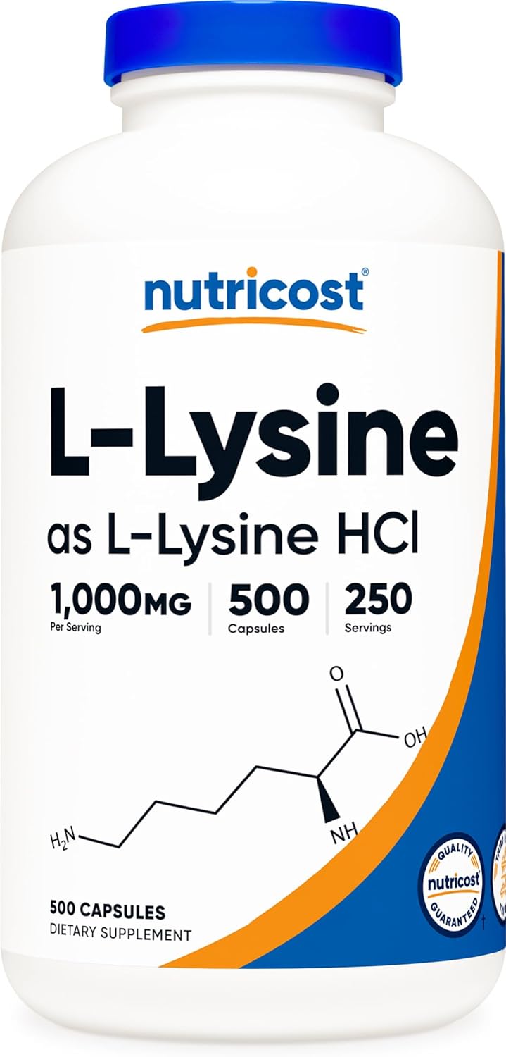 L-Lisina Nutricost 1000mg, 250 Cápsulas, Gluten Free, Non-GMO