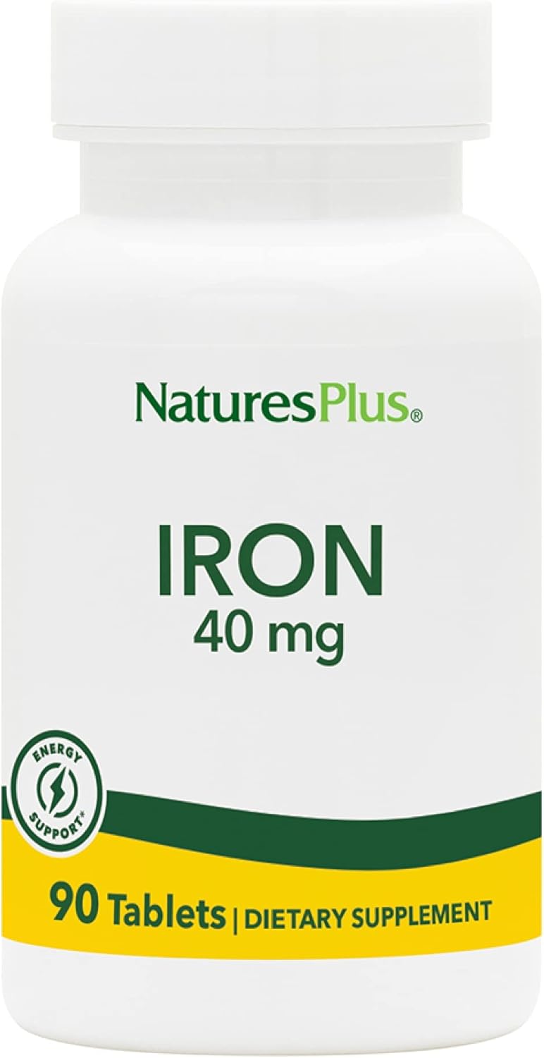 NaturesPlus Hierro - 40 mg, 90 Tablets, Vegetarian, Sin Gluten