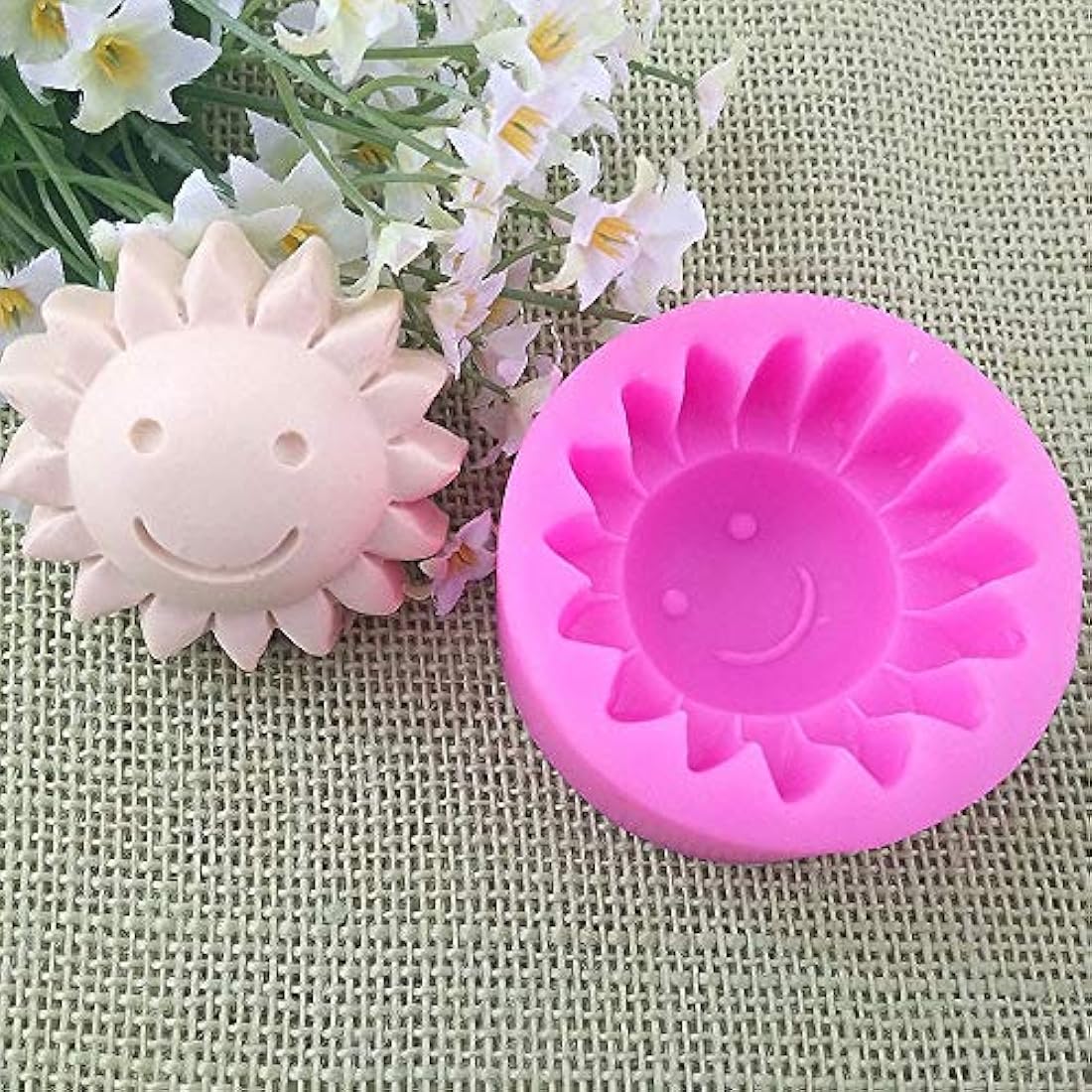 Molde de jabón de silicona con diseño de cara sonriente del sol, para decoración de tartas, con forma de flor de sol, chocolate, chocolate, fondant, barra de loción, molde de arcilla polimérica