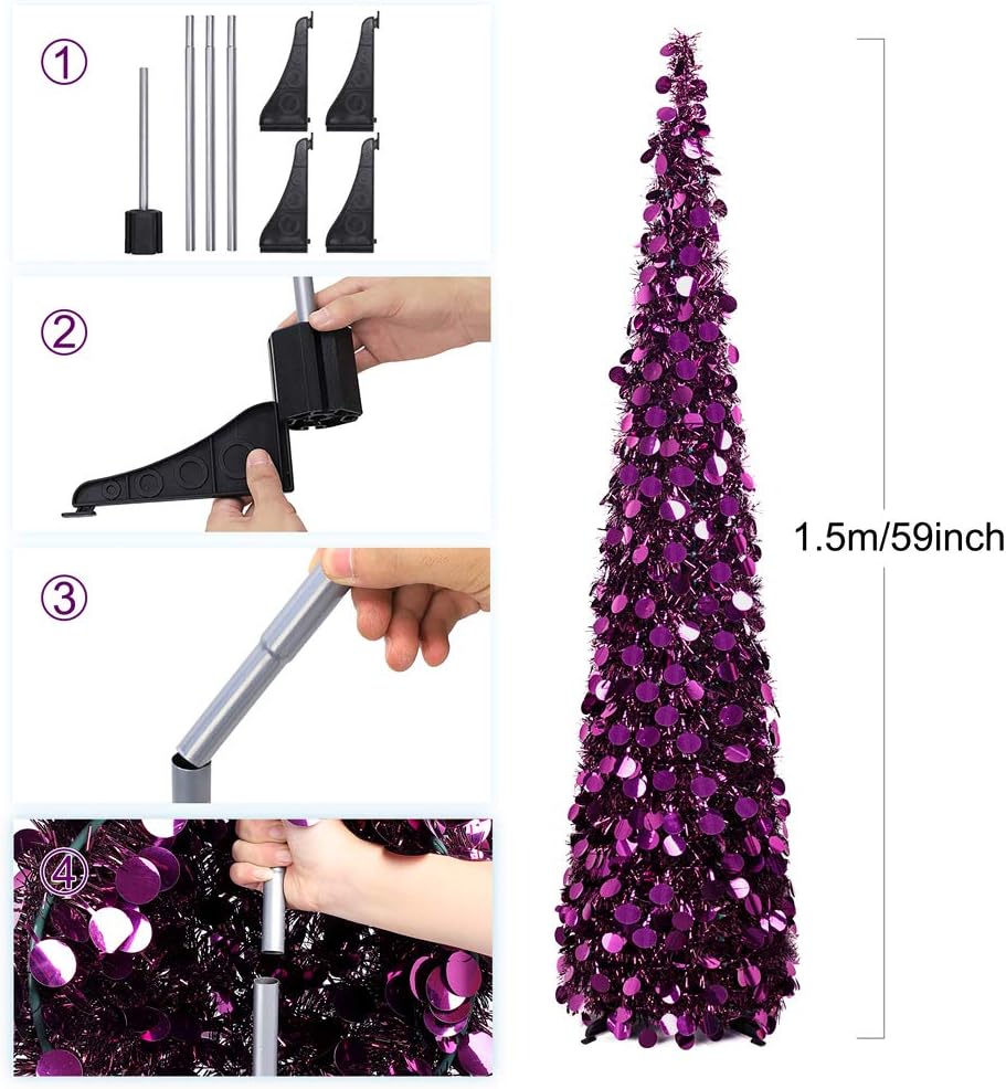 Árbol de Navidad MACTING 5FT Plegable con Luces y Brillo