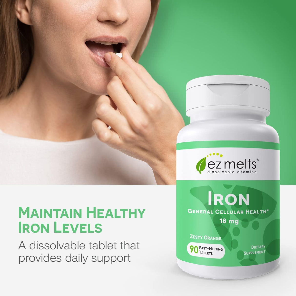 Suplemento EZ Melts Iron vitaminas para disolver masticable