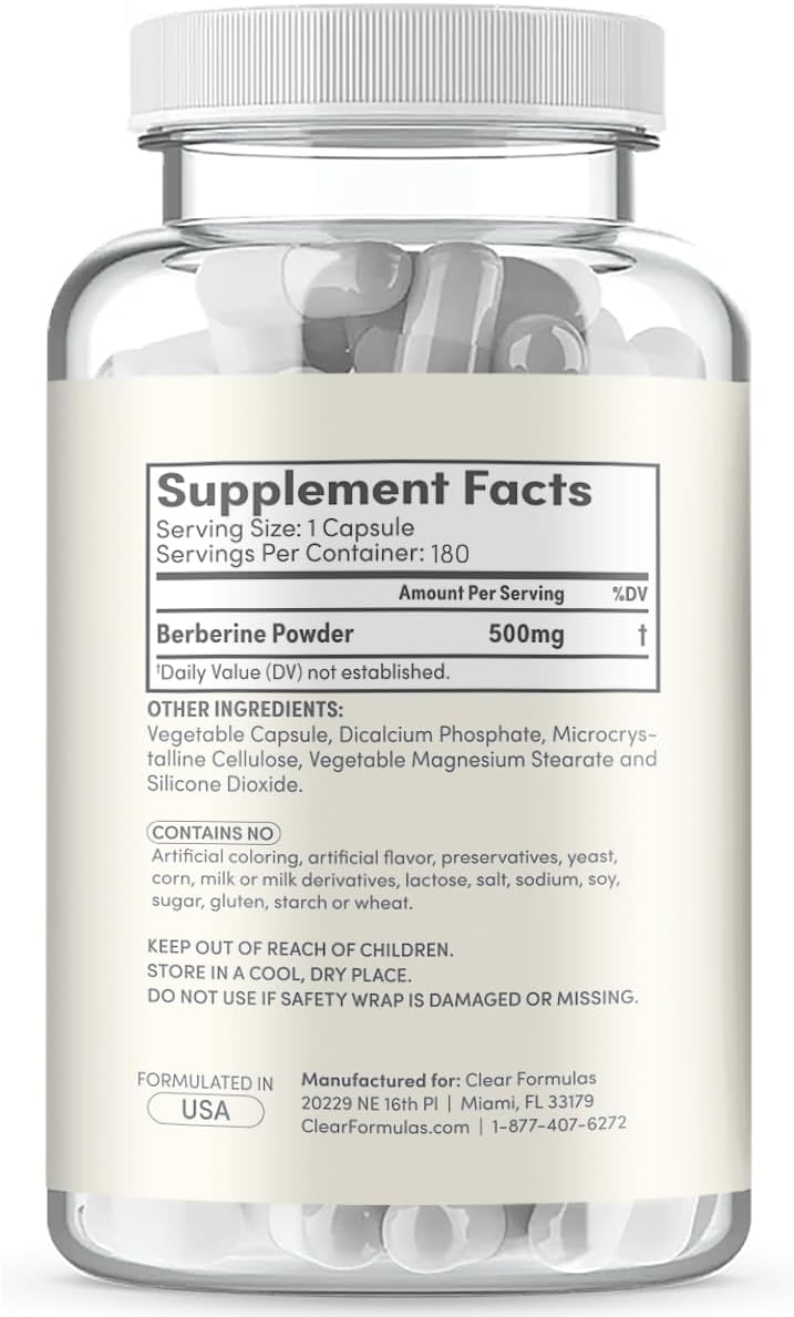 Suplemento de Berberina 500mg - 180 Cápsulas Vegetales