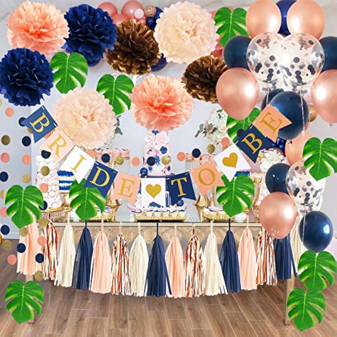 Decoraciones para la ducha de novia, color azul marino