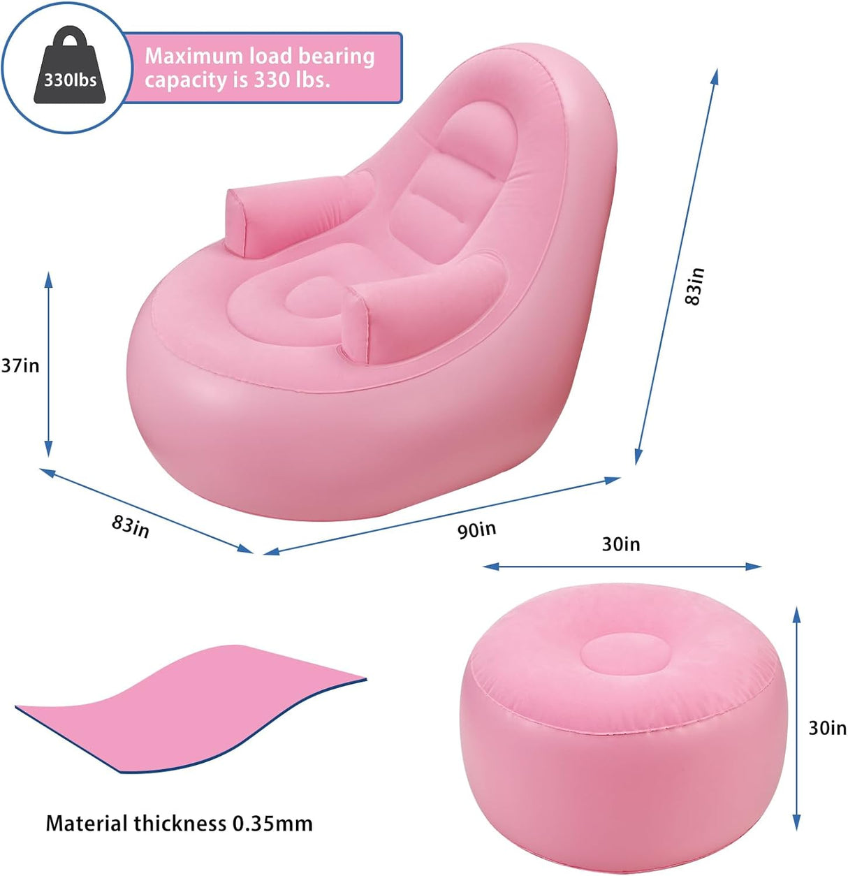 Sofá Inflable con Descansabrazos y Puff, Ideal para Camping