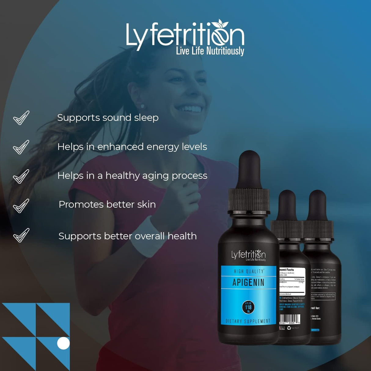 Suplemento de apigenina de 70 mg líquido de 4 onzas Lyfetrition