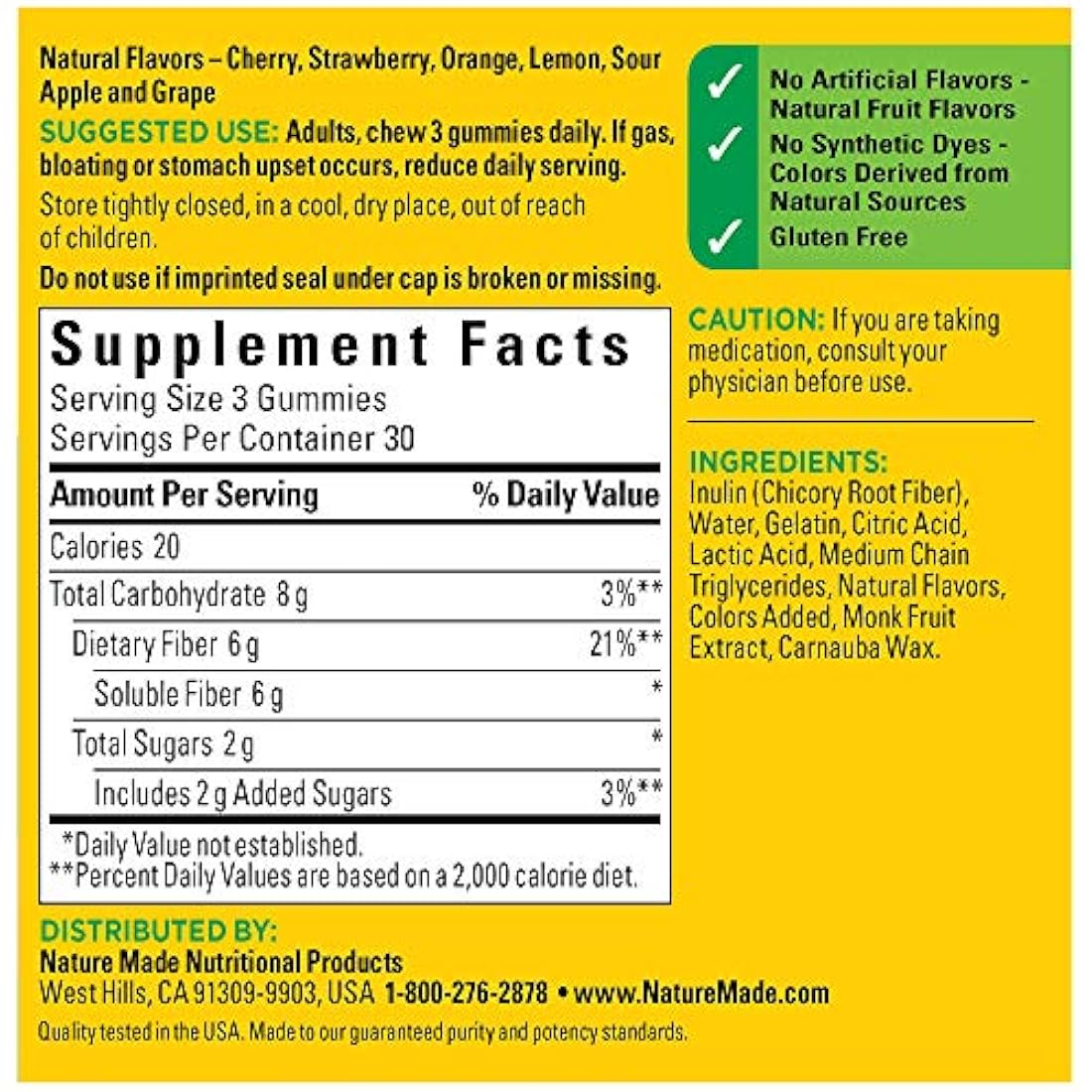 Gomitas de fibra natural para adultos, 90 unidades