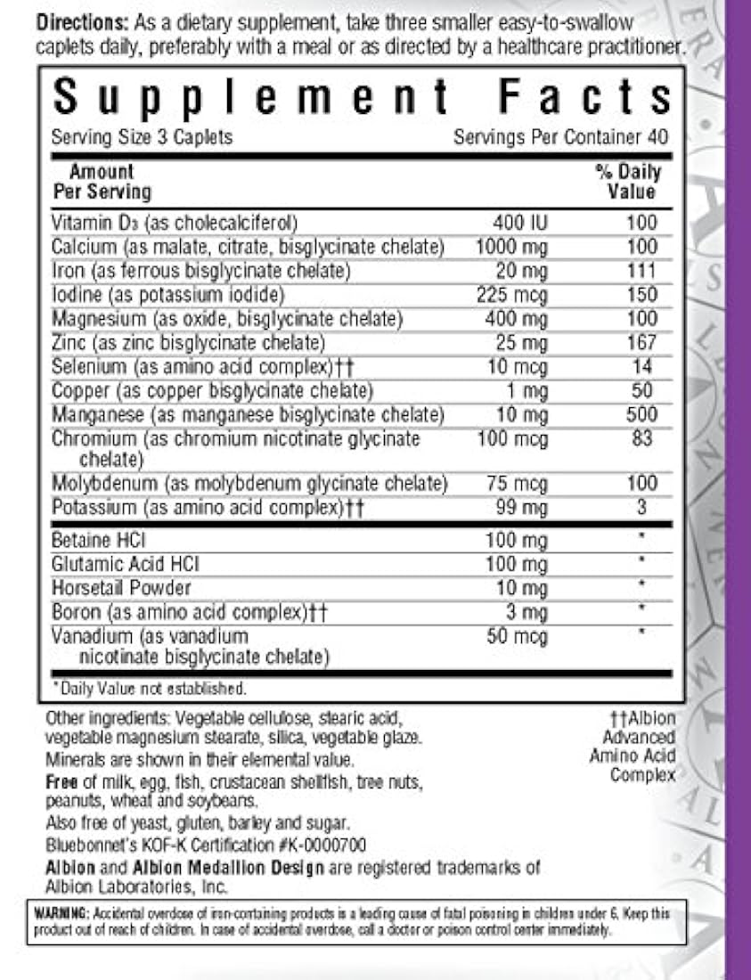 Bluebonnet Nutrition cápsulas multimillerales Chelated de alta potencia (con hierro) 120 unidades